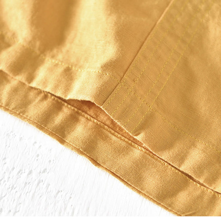 Buddha Stones Summer Stand Collar Short Sleeve Cotton Linen Half Button Men's Shirt - image 18