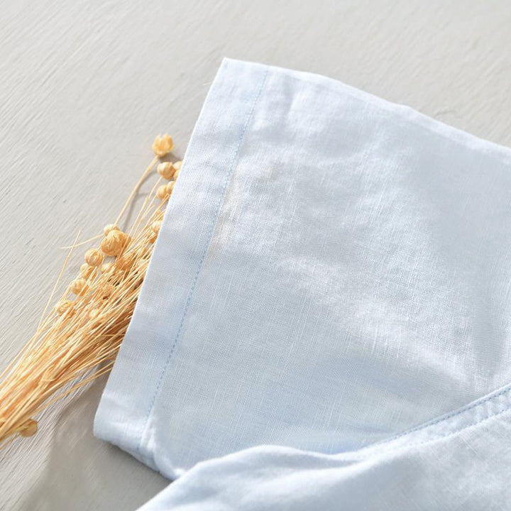 Buddha Stones Causal Simple Design Short Sleeve Cotton Linen Half Button Men's Shirt - image 14