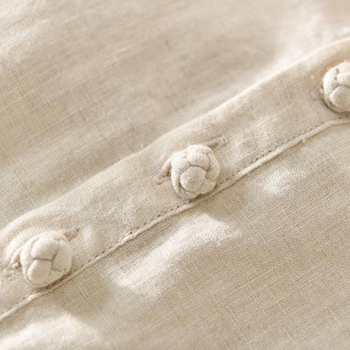 Buddha Stones Daily Solid Color Stand Collar Half Sleeve Linen Half Button Men's Shirt - image 3