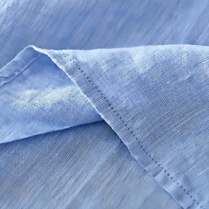 Buddha Stones Daily Solid Color Stand Collar Half Sleeve Linen Half Button Men's Shirt - image 18