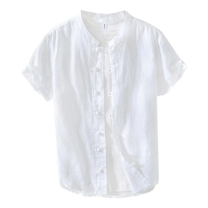 Buddha Stones Daily Frog-Button Stand Collar Short Sleeve Linen Men's Shirt - image 13