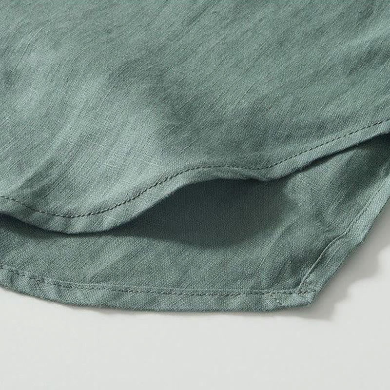 Buddha Stones Daily Frog-Button Stand Collar Short Sleeve Linen Men's Shirt - image 21