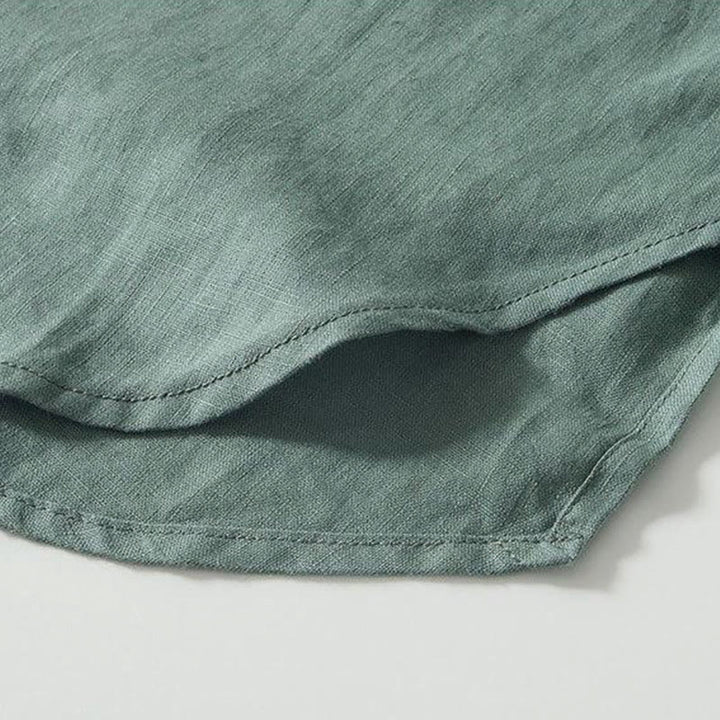 Buddha Stones Daily Frog-Button Stand Collar Short Sleeve Linen Men's Shirt - image 21