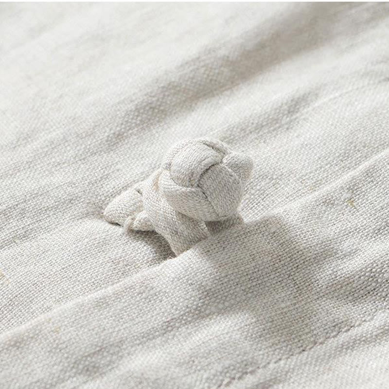 Buddha Stones Daily Frog-Button Stand Collar Short Sleeve Linen Men's Shirt - image 16