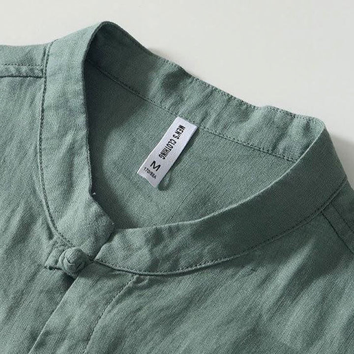 Buddha Stones Daily Frog-Button Stand Collar Short Sleeve Linen Men's Shirt - image 20