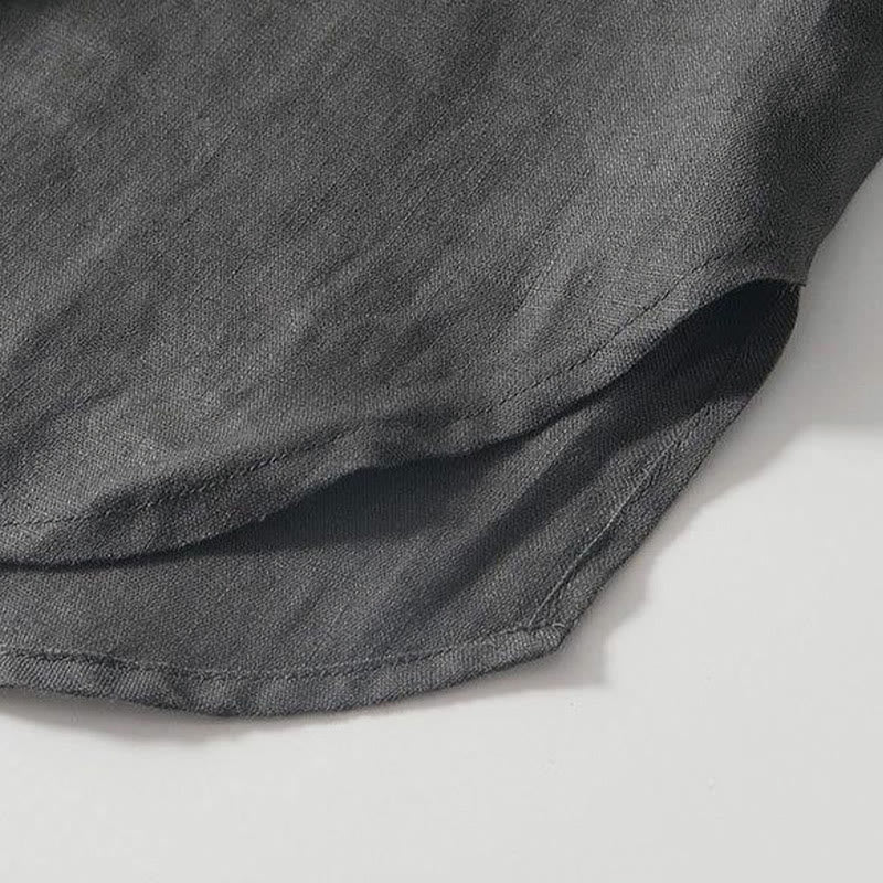 Buddha Stones Daily Frog-Button Stand Collar Short Sleeve Linen Men's Shirt - image 5