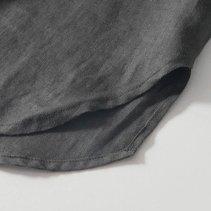 Buddha Stones Daily Frog-Button Stand Collar Short Sleeve Linen Men's Shirt - image 5