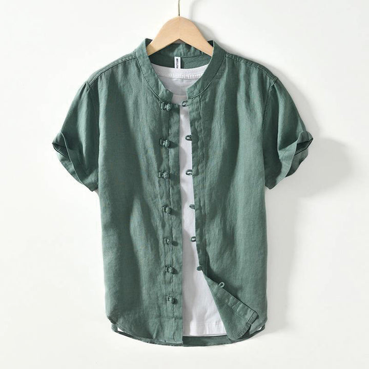 Buddha Stones Daily Frog-Button Stand Collar Short Sleeve Linen Men's Shirt - MediumSeaGreen - US/UK/AU42，EU52 (3XL) - image 19
