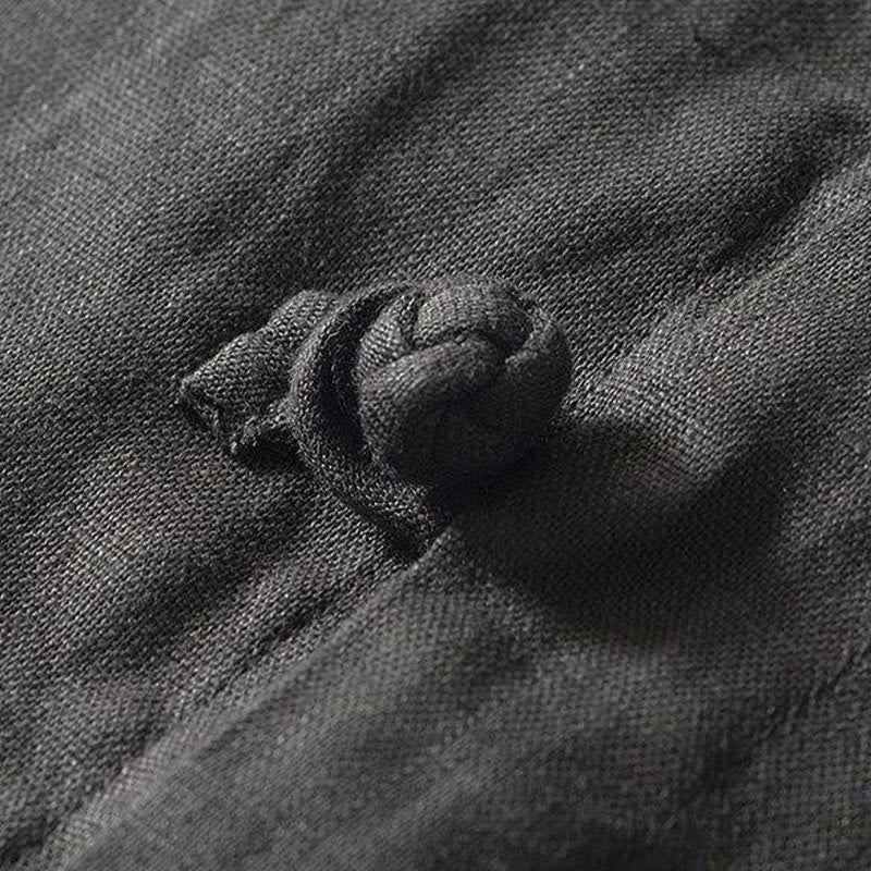 Buddha Stones Daily Frog-Button Stand Collar Short Sleeve Linen Men's Shirt - image 4