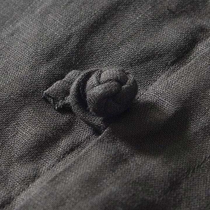 Buddha Stones Daily Frog-Button Stand Collar Short Sleeve Linen Men's Shirt - image 4