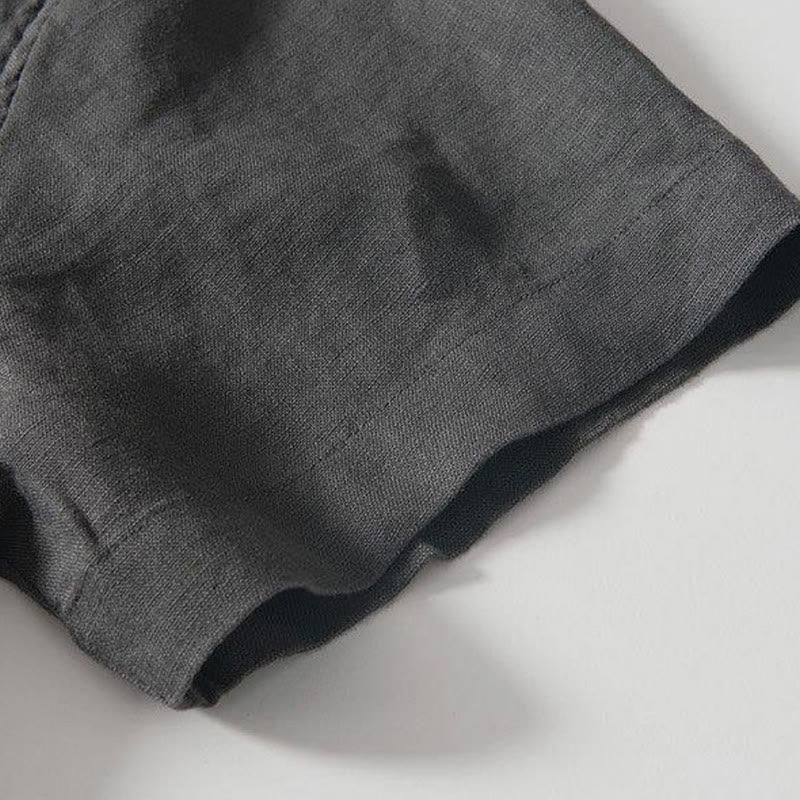 Buddha Stones Daily Frog-Button Stand Collar Short Sleeve Linen Men's Shirt - image 4