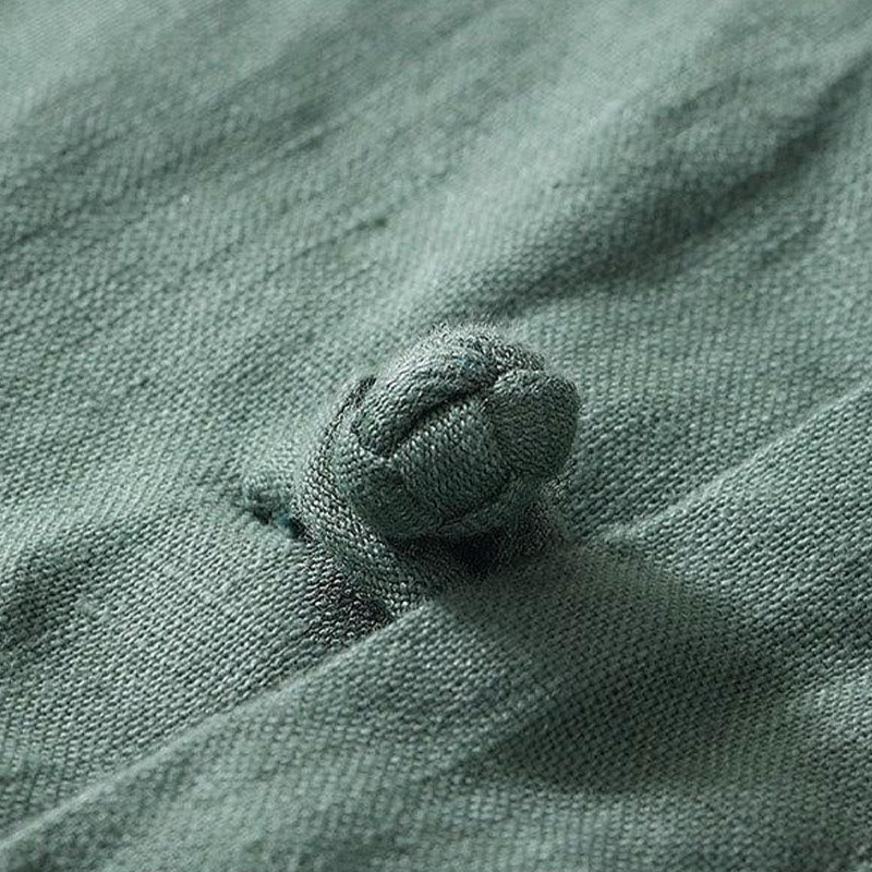 Buddha Stones Daily Frog-Button Stand Collar Short Sleeve Linen Men's Shirt - image 20