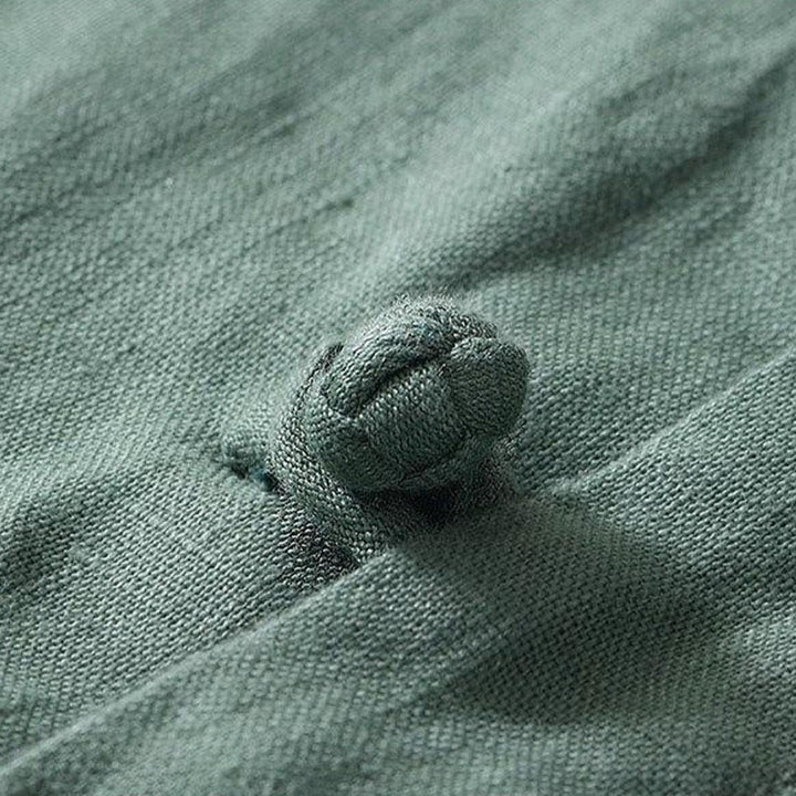 Buddha Stones Daily Frog-Button Stand Collar Short Sleeve Linen Men's Shirt - image 20