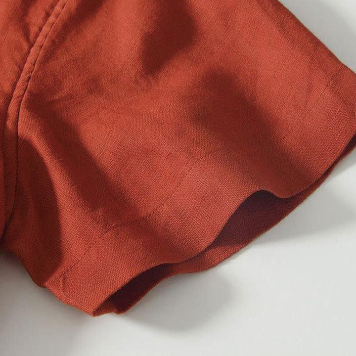 Buddha Stones Daily Frog-Button Stand Collar Short Sleeve Linen Men's Shirt - image 28
