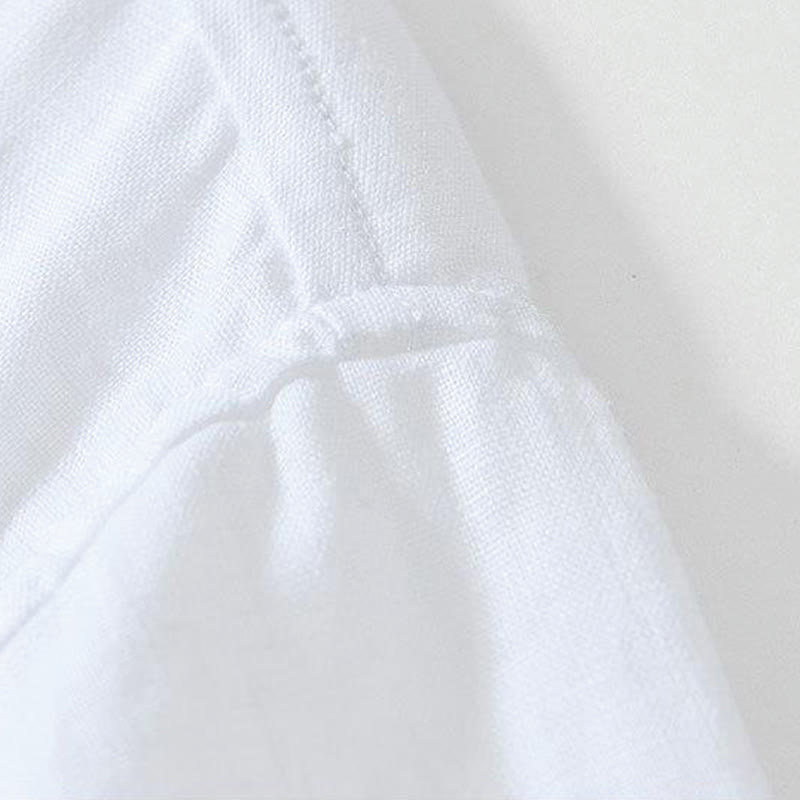 Buddha Stones Daily Frog-Button Stand Collar Short Sleeve Linen Men's Shirt - image 9
