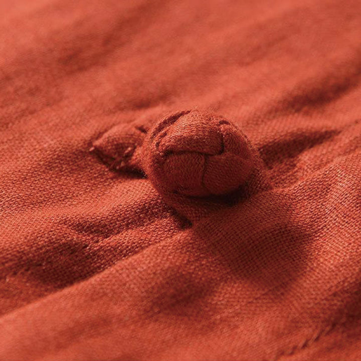 Buddha Stones Daily Frog-Button Stand Collar Short Sleeve Linen Men's Shirt - image 26