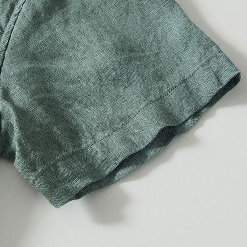 Buddha Stones Daily Frog-Button Stand Collar Short Sleeve Linen Men's Shirt - image 23