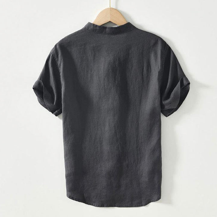 Buddha Stones Daily Frog-Button Stand Collar Short Sleeve Linen Men's Shirt - image 2