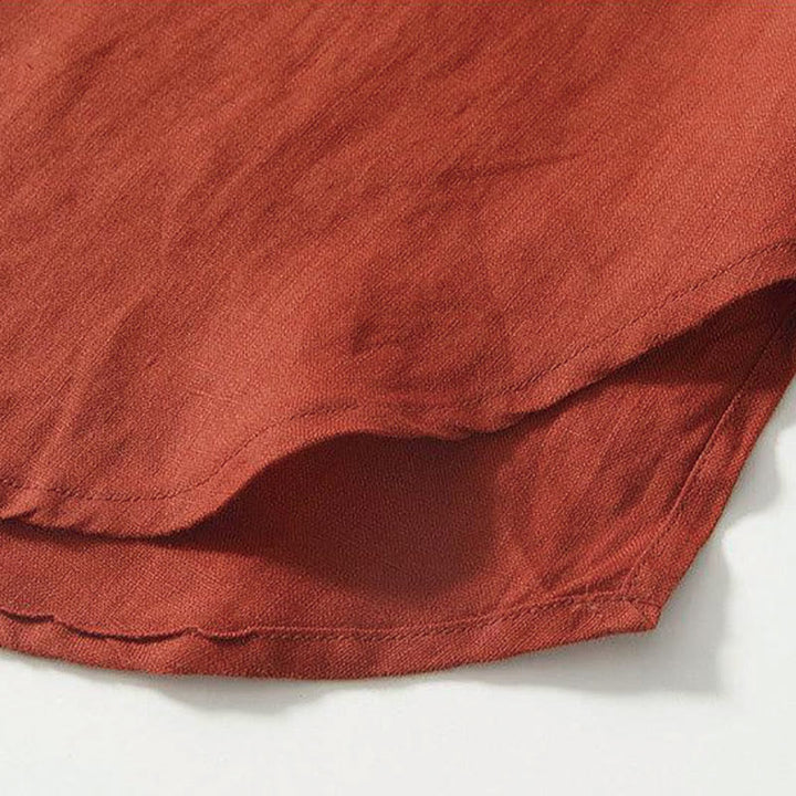 Buddha Stones Daily Frog-Button Stand Collar Short Sleeve Linen Men's Shirt - image 26