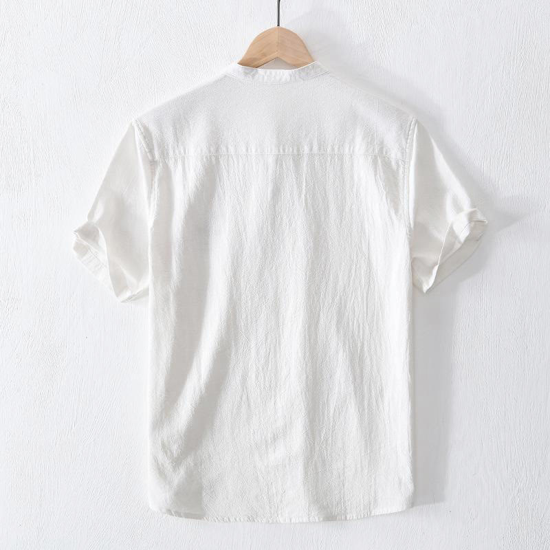 Buddha Stones Frog-button Mandarin Collar Embroidery Cotton Linen Short Sleeve Men's Shirt - image 11