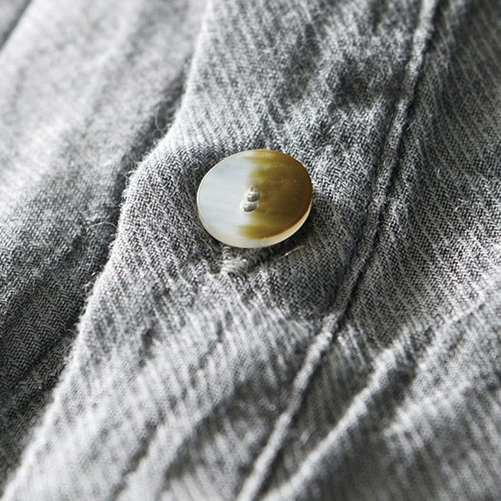 Buddha Stones Causal Plain Lapel Ramie Linen Half Button Men's Shirt - image 10