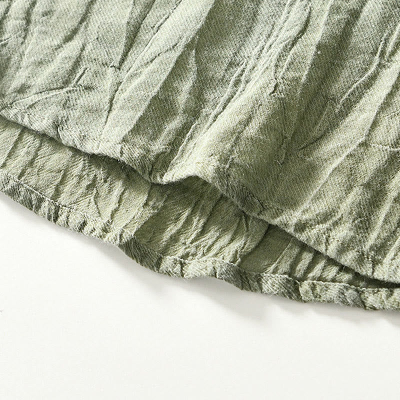 Buddha Stones Causal Plain Lapel Ramie Linen Half Button Men's Shirt - image 24