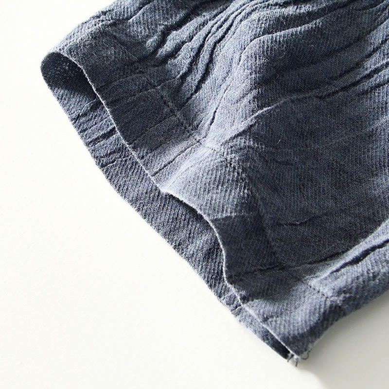 Buddha Stones Causal Plain Lapel Ramie Linen Half Button Men's Shirt - image 17