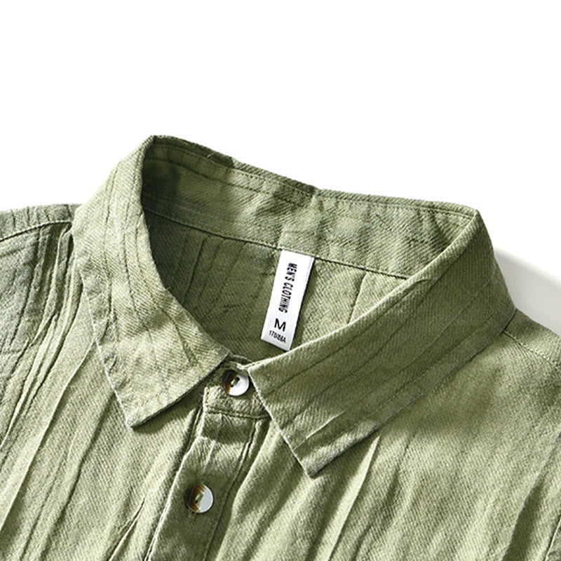 Buddha Stones Causal Plain Lapel Ramie Linen Half Button Men's Shirt - image 20