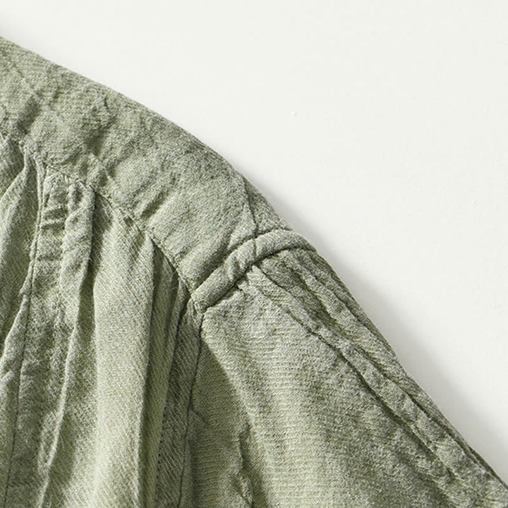 Buddha Stones Causal Plain Lapel Ramie Linen Half Button Men's Shirt - image 23