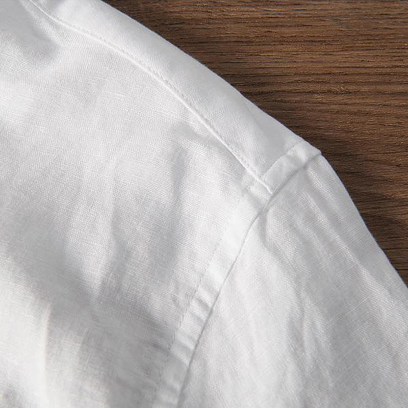 Buddha Stones Soft Embroidery Crane Pattern Stand Collar Cotton Linen Half Button Men's Shirt - image 6