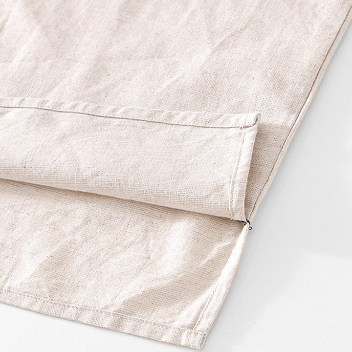 Buddha Stones Soft Plain Frog-button Crew Neck Cotton Linen Half Button Men's Shirt - image 4