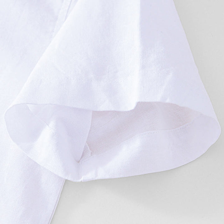 Buddha Stones Soft Plain Frog-button Crew Neck Cotton Linen Half Button Men's Shirt - image 19