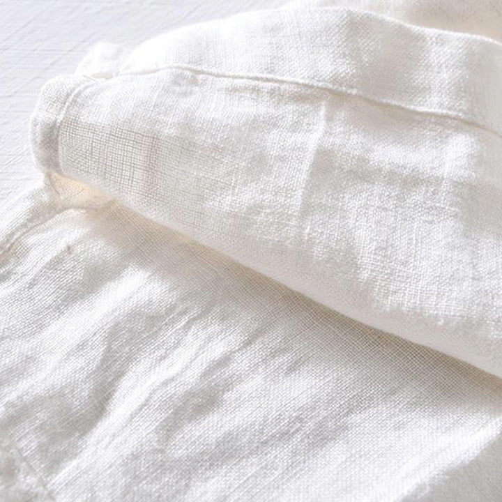 Buddha Stones Simple Design Short Sleeve Lapel Linen Half Button Men's Shirt - image 9