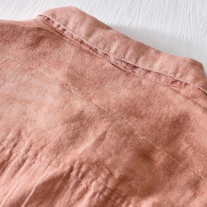 Buddha Stones Simple Design Short Sleeve Lapel Linen Half Button Men's Shirt - image 14