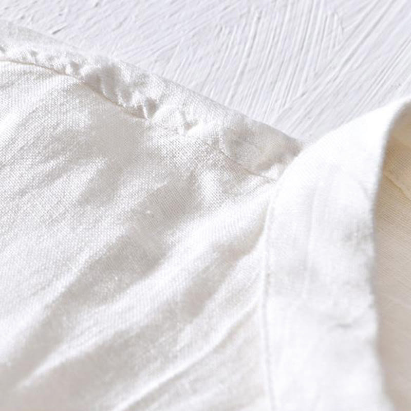 Buddha Stones Simple Design Short Sleeve Lapel Linen Half Button Men's Shirt - image 7