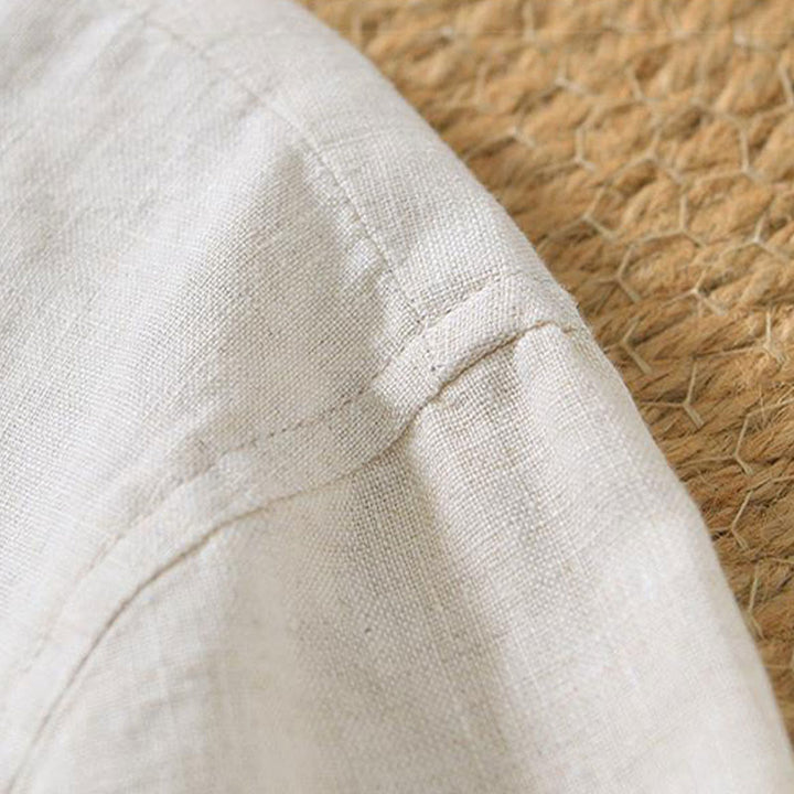 Buddha Stones Casual Plain V-neck Short Sleeve Linen Men's Shirt - image 2