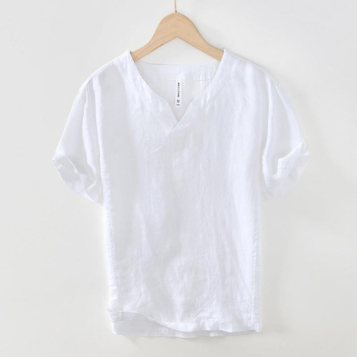 Buddha Stones Casual Plain V-neck Short Sleeve Linen Men's Shirt - White - US/UK/AU42，EU52 (3XL) - image 21