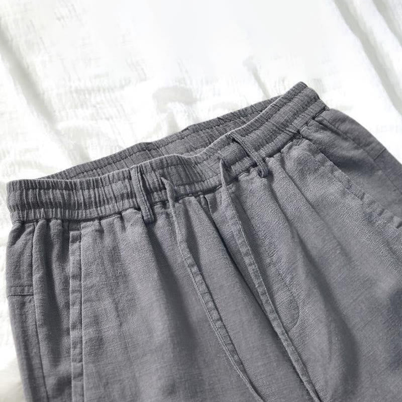 Buddha Stones Drawstring Simple Design 7-8 Length Cotton Linen Men's Pants With Pockets - image 11