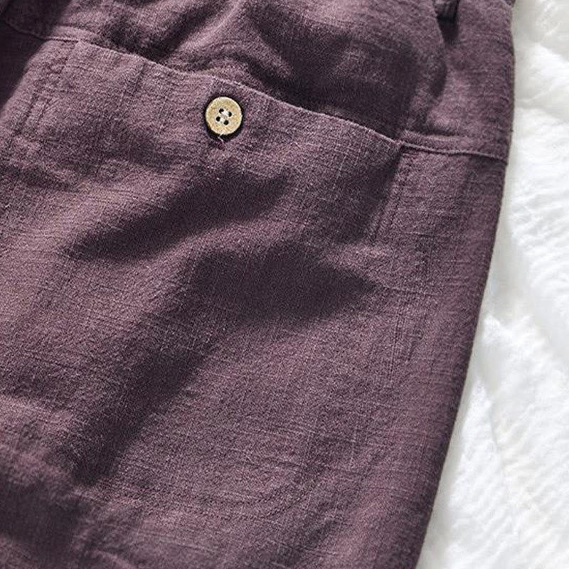 Buddha Stones Versatile Casual Drawstring 7-8 Length Cotton Linen Men's Pants With Pockets - image 8