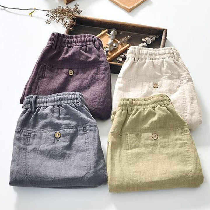 Buddha Stones Versatile Casual Drawstring 7-8 Length Cotton Linen Men's Pants With Pockets - image 20