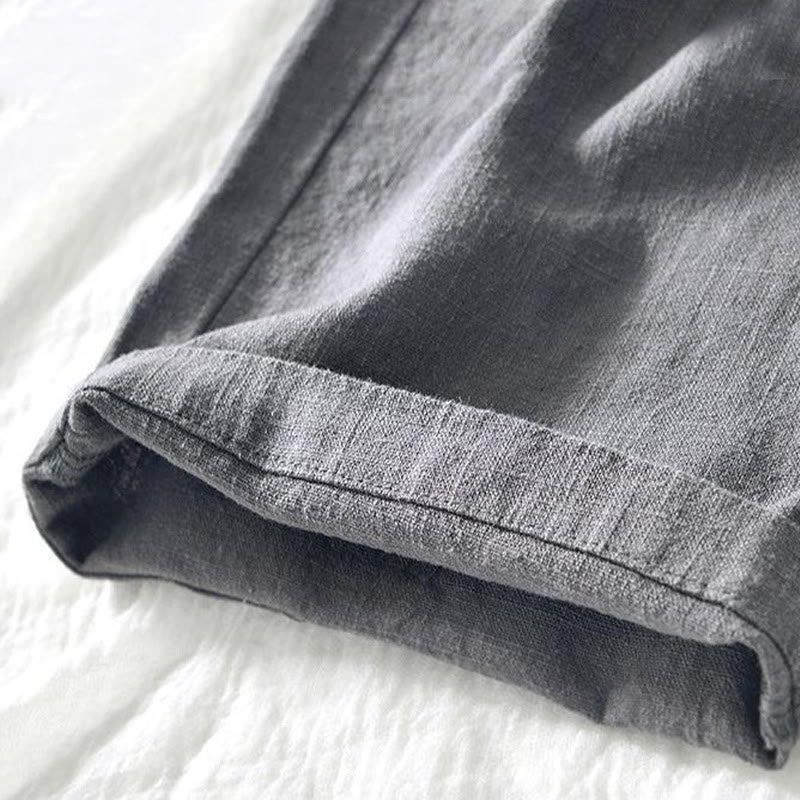 Buddha Stones Drawstring Simple Design 7-8 Length Cotton Linen Men's Pants With Pockets - image 14