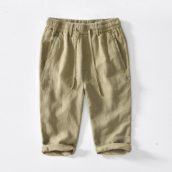 Buddha Stones Versatile Casual Drawstring 7-8 Length Cotton Linen Men's Pants With Pockets - Khaki - US/UK/AU42，EU52 (3XL) - image 15
