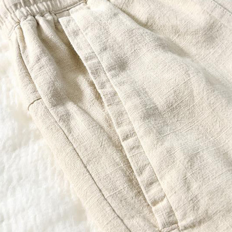 Buddha Stones Drawstring Simple Design 7-8 Length Cotton Linen Men's Pants With Pockets - image 2