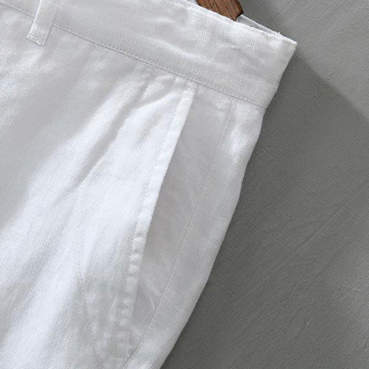 Buddha Stones Solid Color Drawstring Linen Men's Shorts With Pockets - image 7