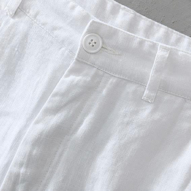 Buddha Stones Solid Color Drawstring Linen Men's Shorts With Pockets