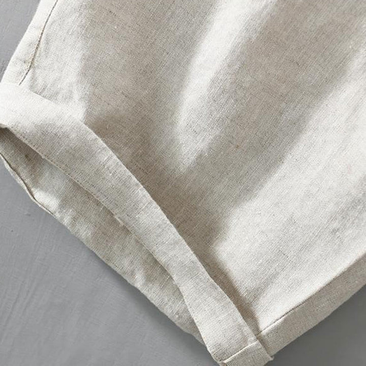 Buddha Stones Solid Color Drawstring Linen Men's Shorts With Pockets