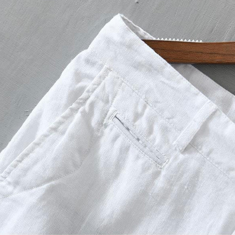 Buddha Stones Solid Color Drawstring Linen Men's Shorts With Pockets - image 6