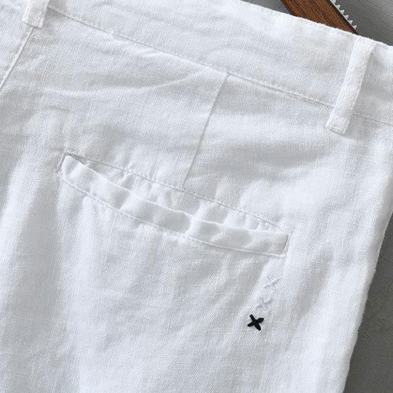Buddha Stones Solid Color Drawstring Linen Men's Shorts With Pockets