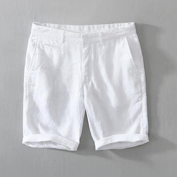 Buddha Stones Solid Color Drawstring Linen Men's Shorts With Pockets