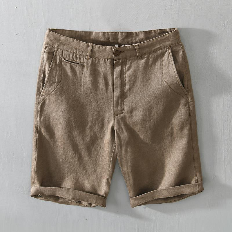 Buddha Stones Solid Color Drawstring Linen Men's Shorts With Pockets - DarkGoldenrod - US/UK/AU46，EU56 (5XL) - image 0